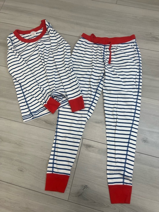 Hanna Andersson Other - Hanna Andersson Women's Navy Striped Pajama Set Red Trim Sz M Loungwear Cozy